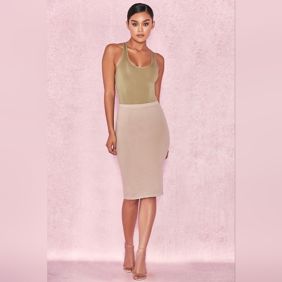 NWT House of CB Shahla Seamless Knit Khaki‎ Green Pencil Skirt in Box Size M/L - Picture 5 of 9